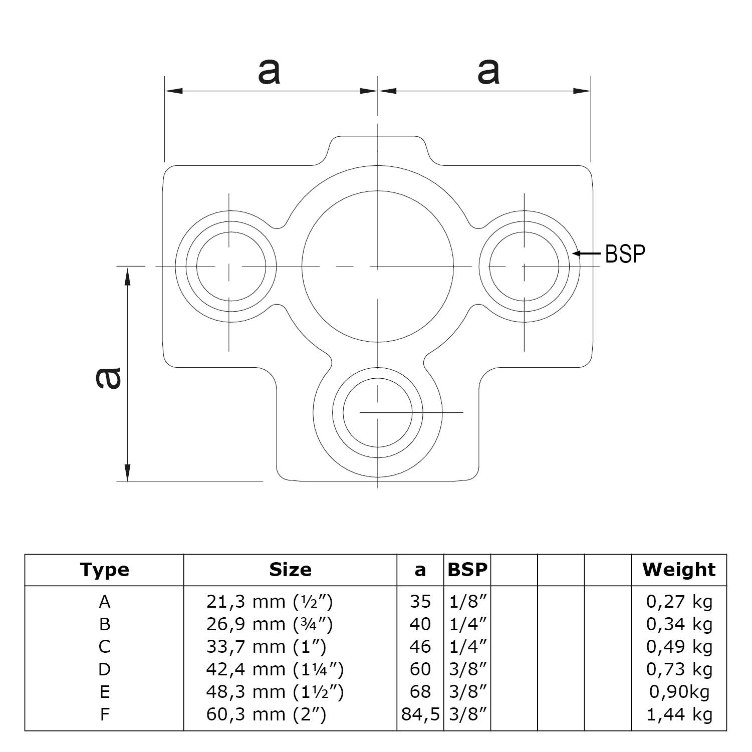T-Stück für Stützrohr 48,3 mm (1½”)