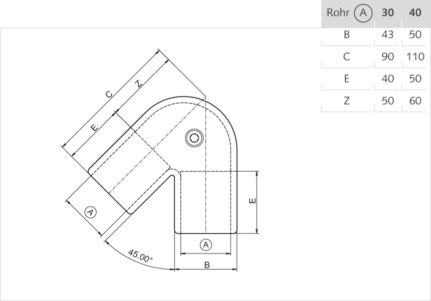 Kniestück Aluminium 45° 40mm