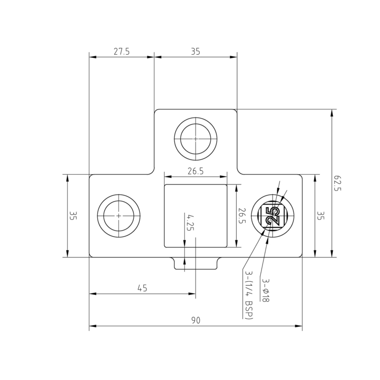 T-Stück für Stützrohr für quadratische Rohre, schwarz - 40 mm