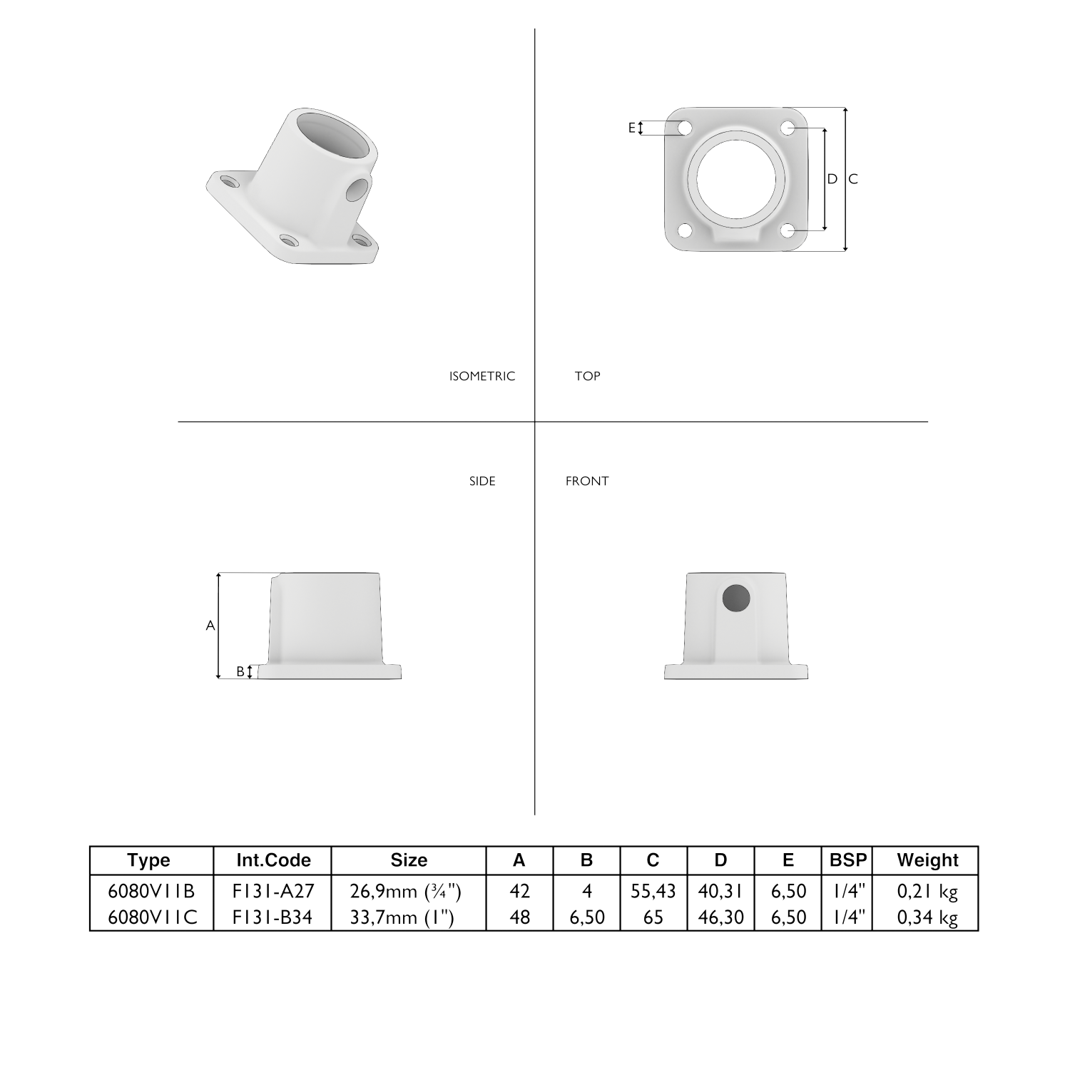 F131-B Fußplatte eckig - 33.7 mm braun