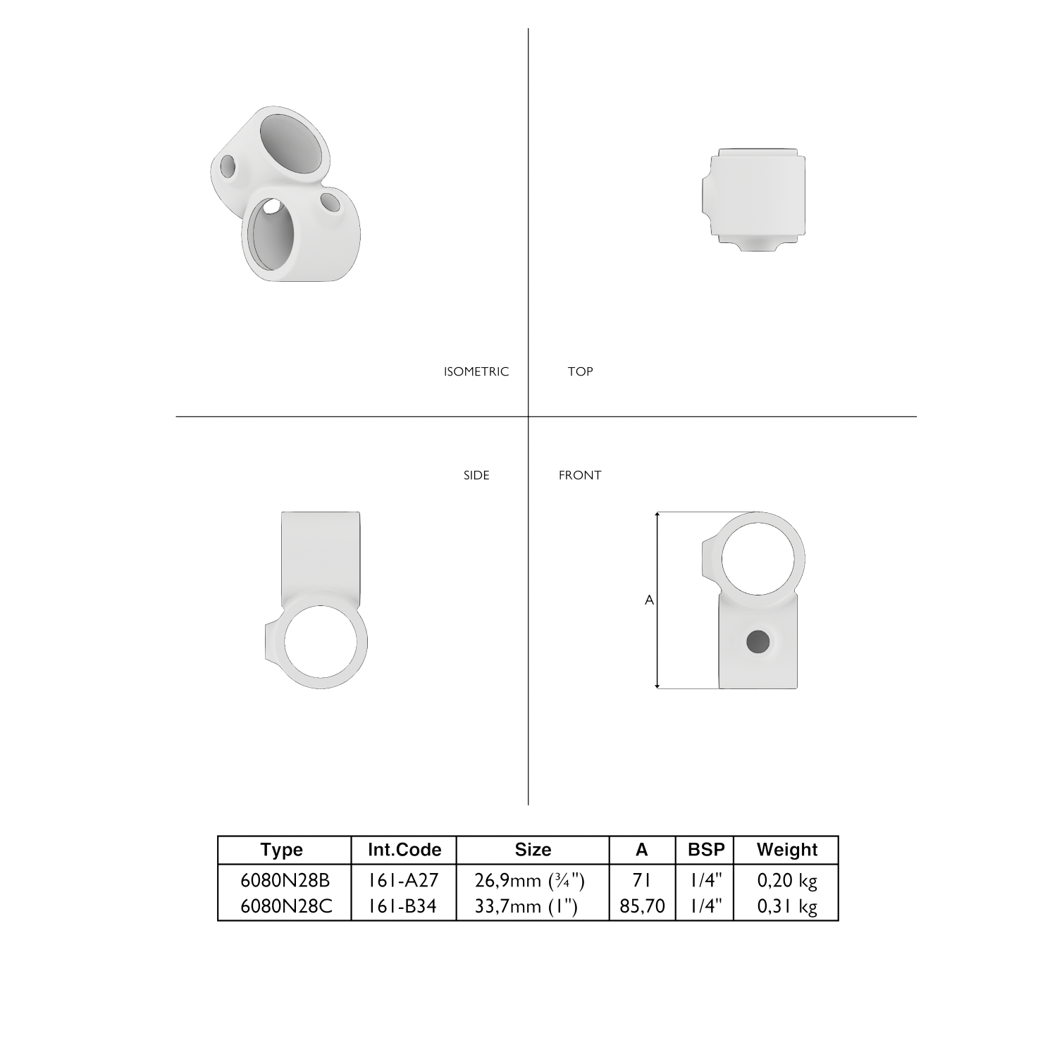 161-A Kreuzst vorges 90°- 26.9 mm braun