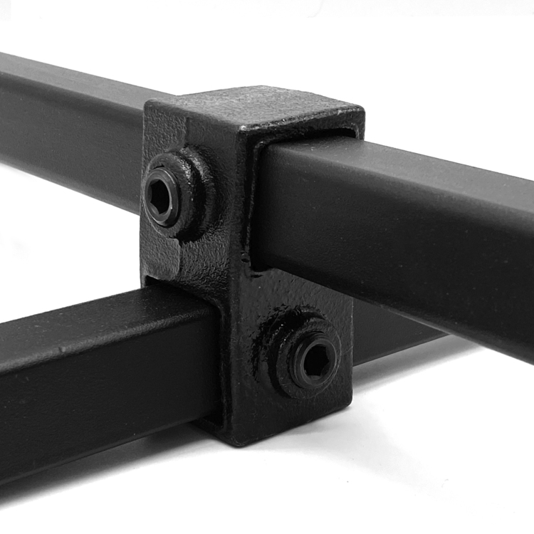 Kreuzstück, vorgesetzt, 90° für quadratische Rohre, schwarz - 25 mm
