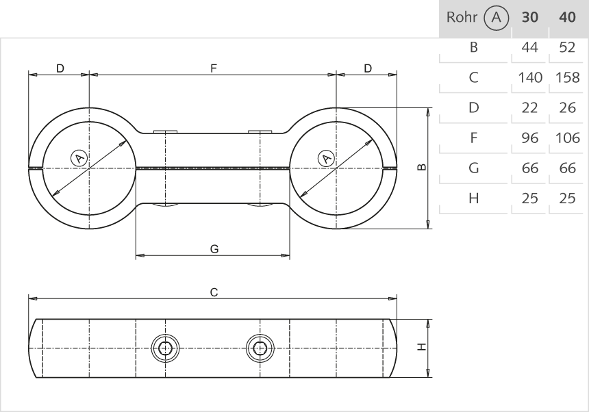 Doppelschelle Aluminium 30mm