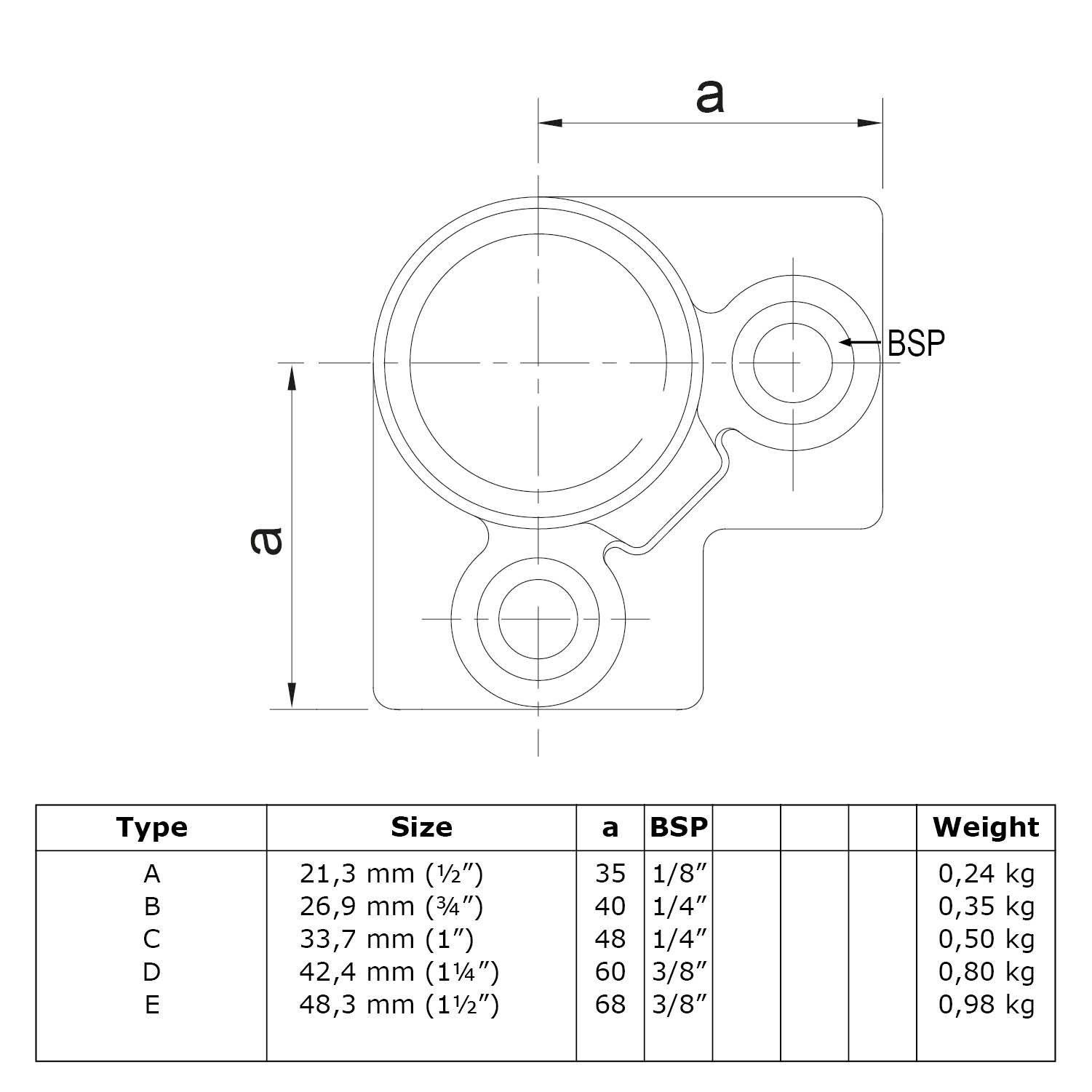 Dreiweg-Eckstück, 90°, schwarz 42,4 mm (1¼”)
