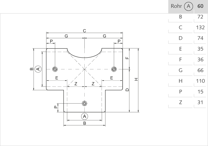 Kreuz-Verbinder Aluminium 60mm