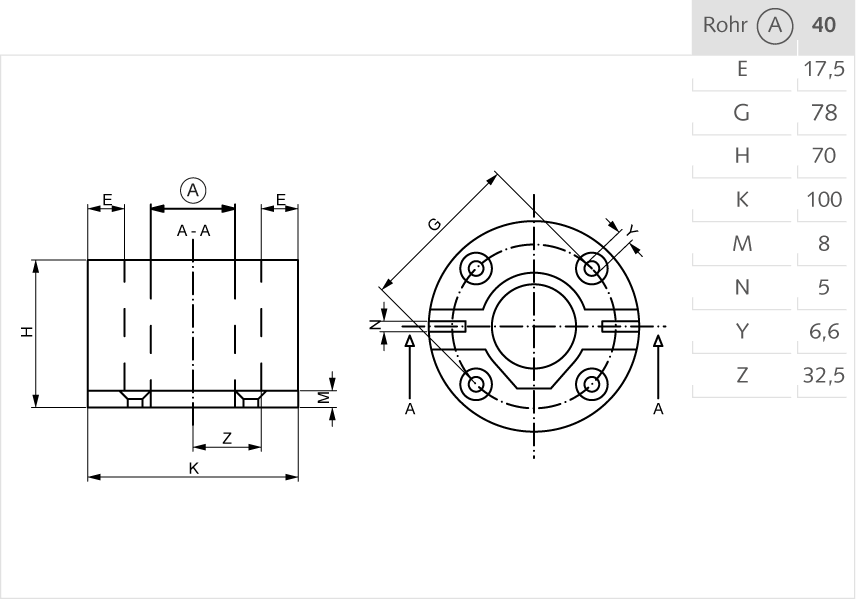 Bodenlager Aluminium 40mm