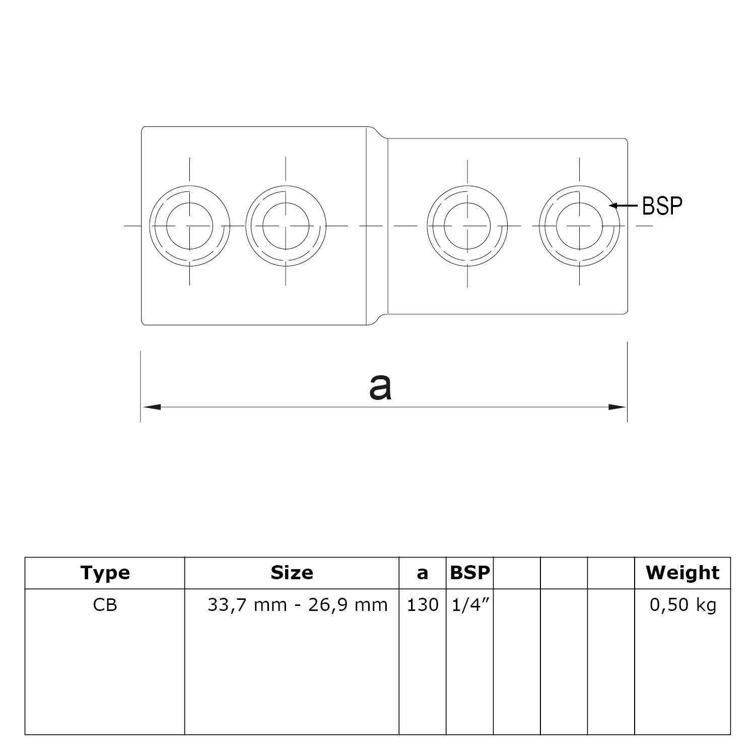Verlängerungsstück Kombinationssmass 33.7 / 26.9 mm (1" / 3/4")