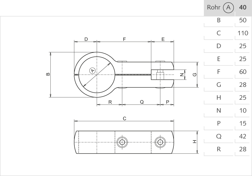 Trennwandhalter Aluminium  40mm