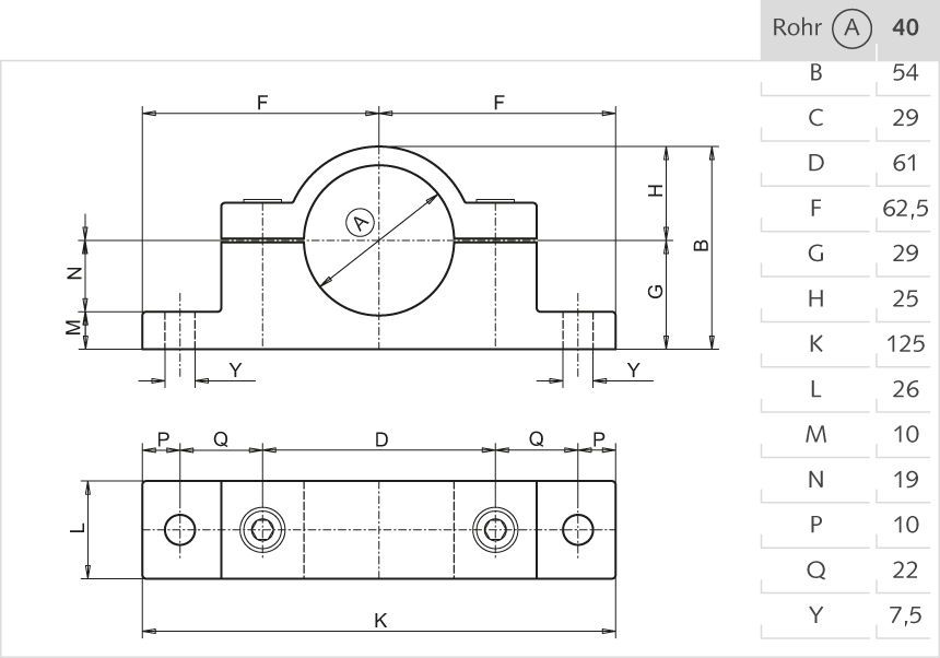 Plattenhalter Aluminium 40mm