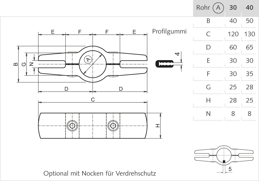 Trennwandhalter, doppelt Aluminium 40mm