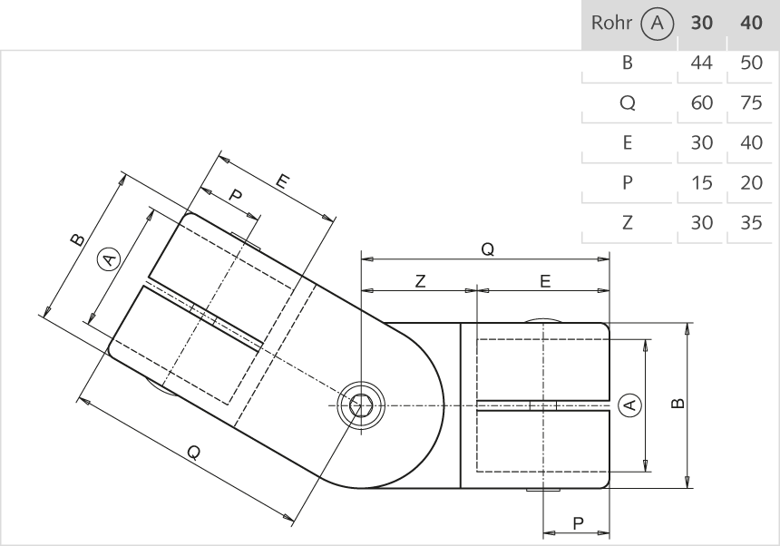 Gelenkstück Aluminium 40mm