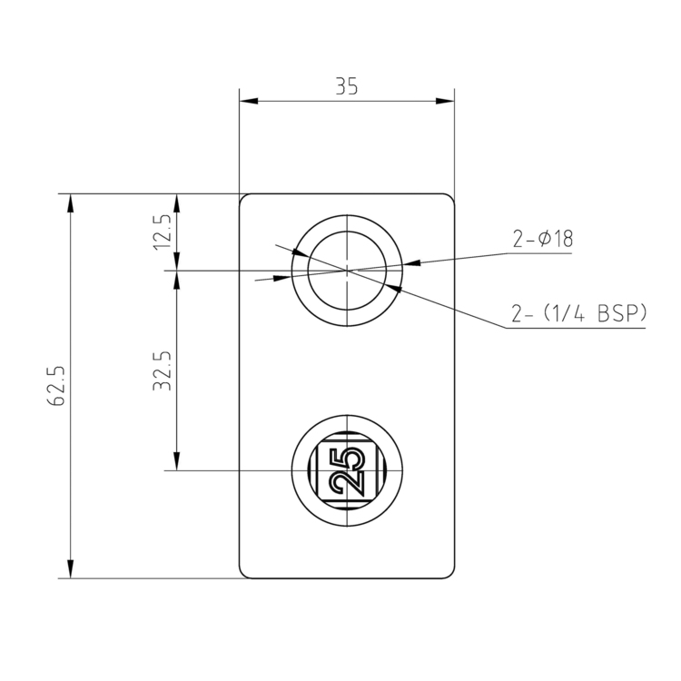 T-Stück, kurz für quadratische Rohre, schwarz - 25 mm