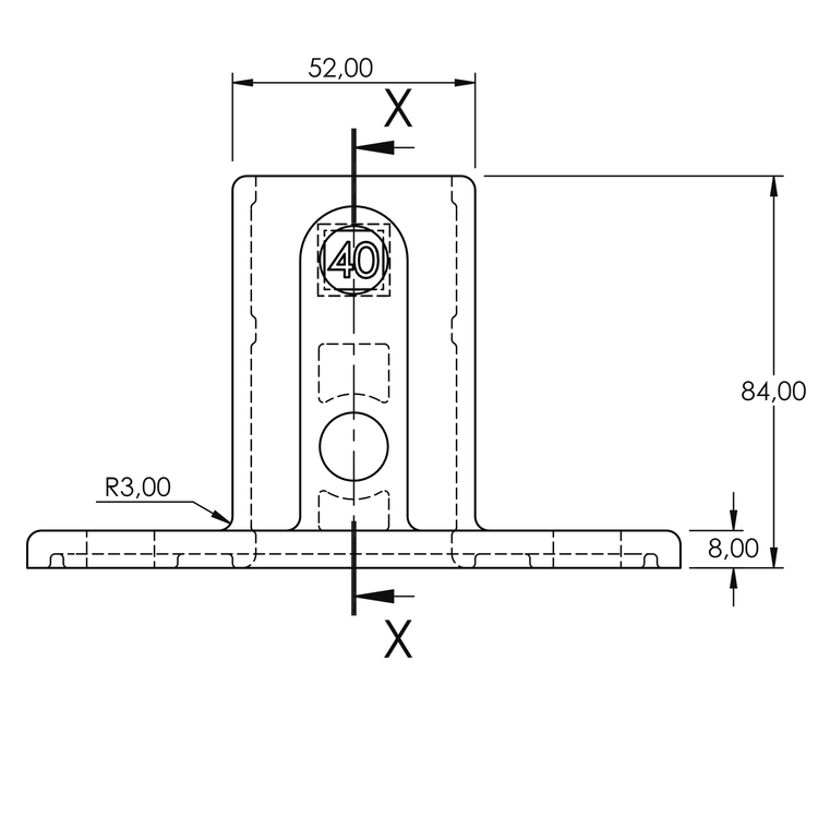 Rechteckige Fussplatte für quadratische Rohre, schwarz - 40 mm