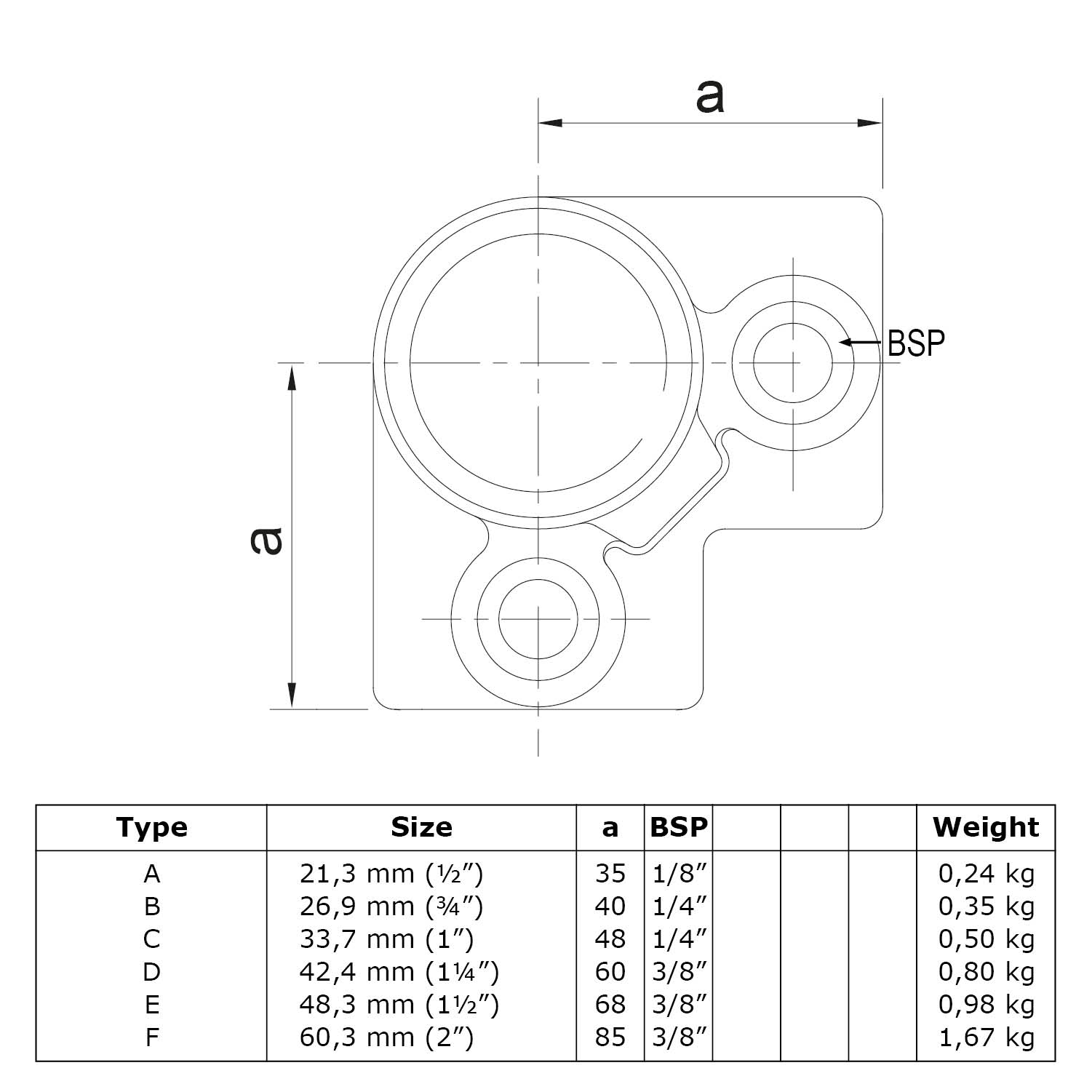 Dreiweg-Eckstück 90°, 33,7 mm (1”)