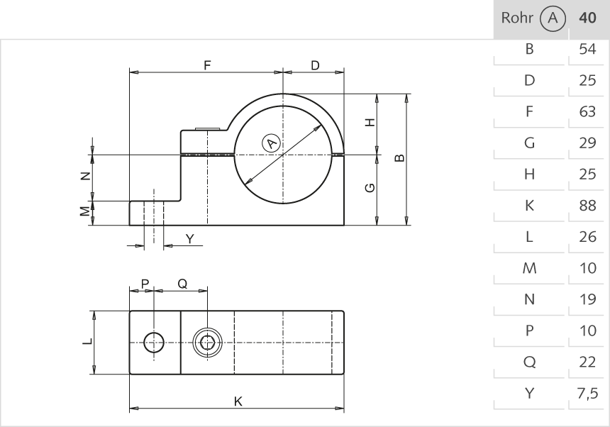 Plattenhalter Aluminium 40mm