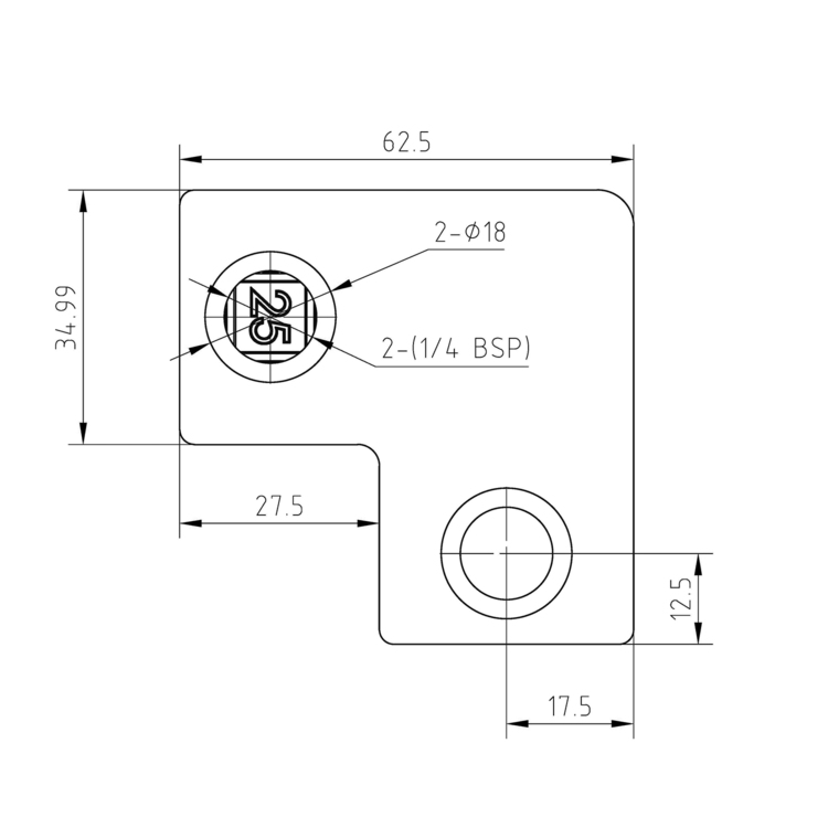 Eckstück 90°, rechtwinklig, für quadratische Rohre, schwarz - 25 mm