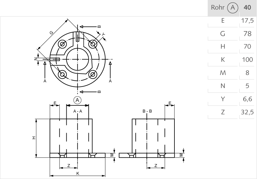 Bodenlager Aluminium  40mm