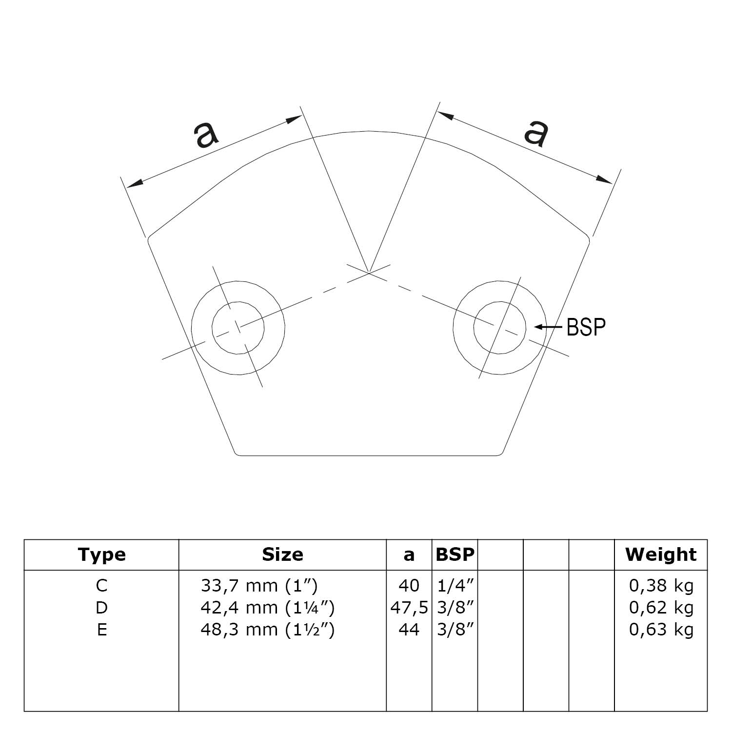 Bogen 15° - 60° variabel 48,3 mm (1½”)