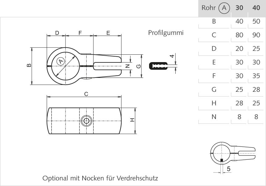 Trennwandhalter Aluminium 40mm