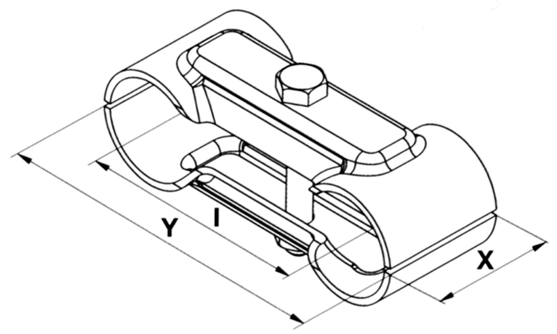 Doppelschelle, 1" x 1" (33.7 mm x 33.7 mm), feuerverzinkt, Schraube 1xM10x55