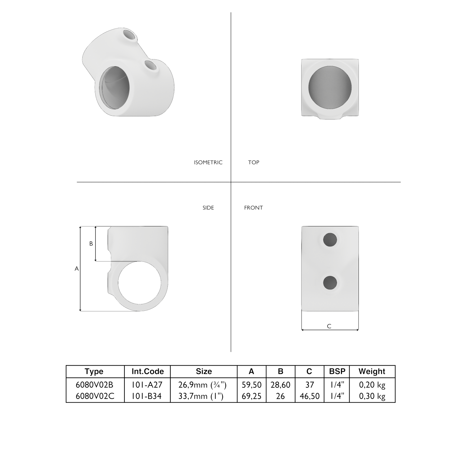 101-A T-Stück kurz - 26.9 mm braun