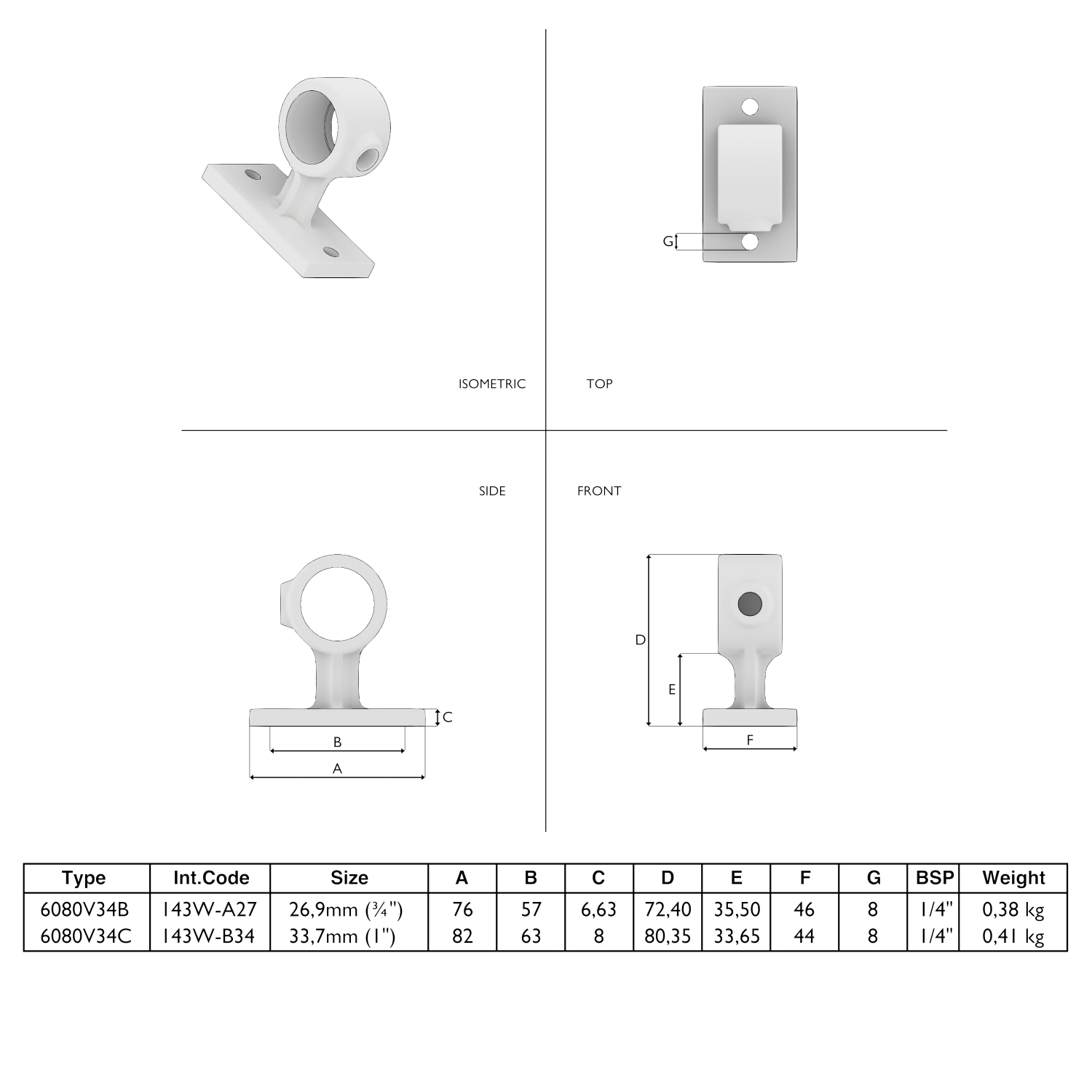 143W-B Handlaufhalt. - 33.7 mm braun