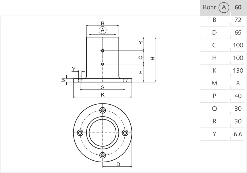 Boden- und Deckenlager Aluminium 60mm