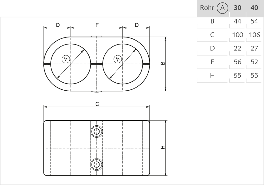 Doppelschelle Aluminium 30mm