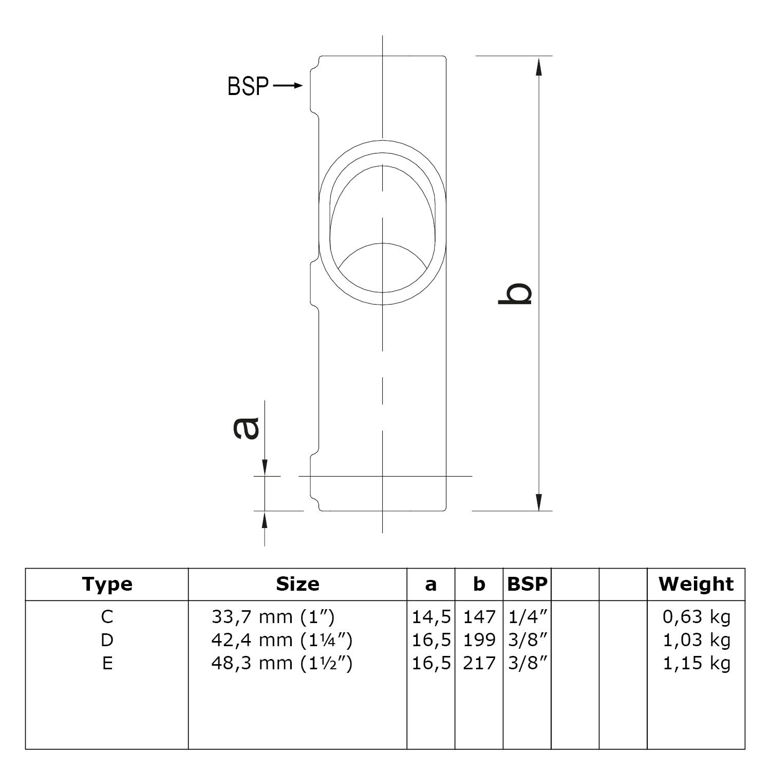 Kreuzstück für Gefälle 30° - 45° 33,7 mm (1”)