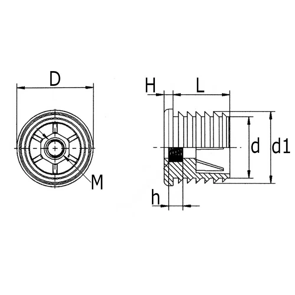 Gewindestopfen mit umspritztem Metallgewinde für Rundrohre 32 x 1,5mm M8 schwarz