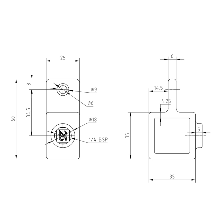 Gelenkauge für quadratische Rohre schwarz - 25 mm