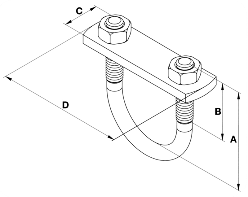 Rohrbügel 1" (33.7 mm), feuerverzinkt,  inkl. 2 Muttern, inkl. Steg