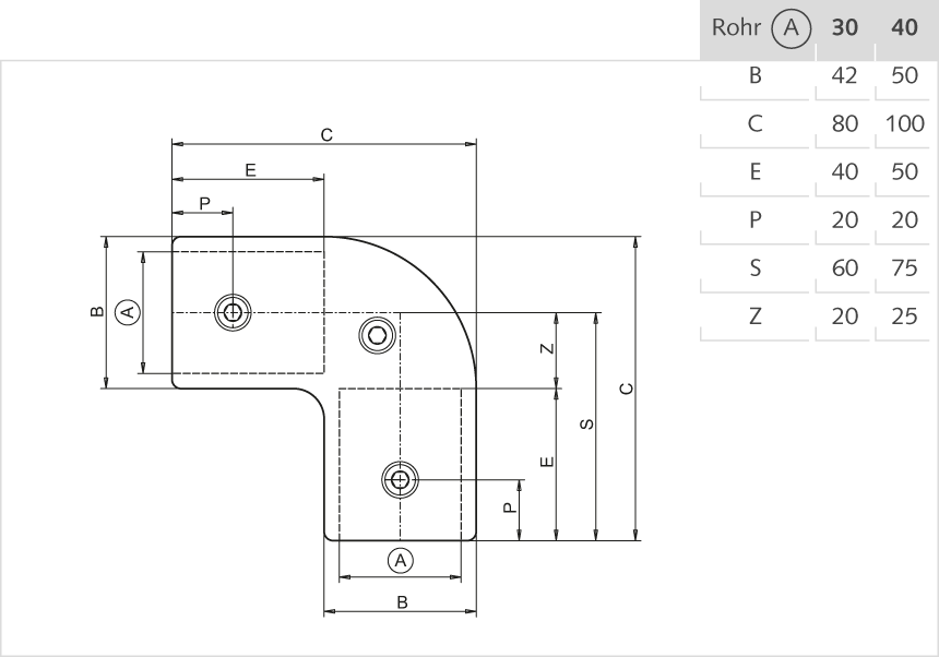 Kniestück Aluminium 90° 40mm