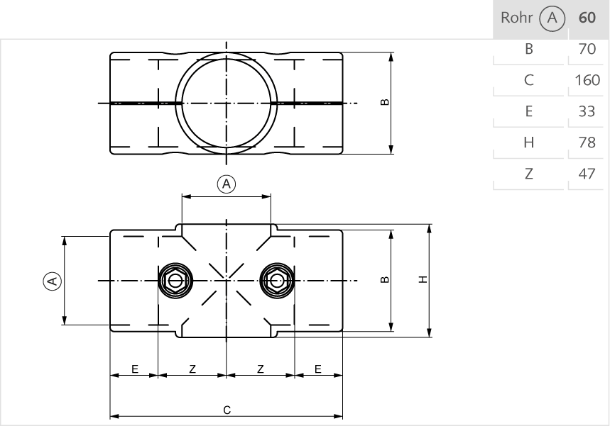 Kreuz-Verbinder Aluminium 60mm, zweiteilig