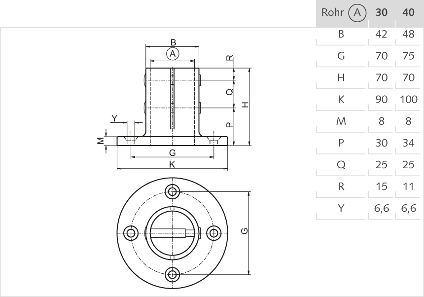 Boden- und Deckenlager Aluminium 30mm
