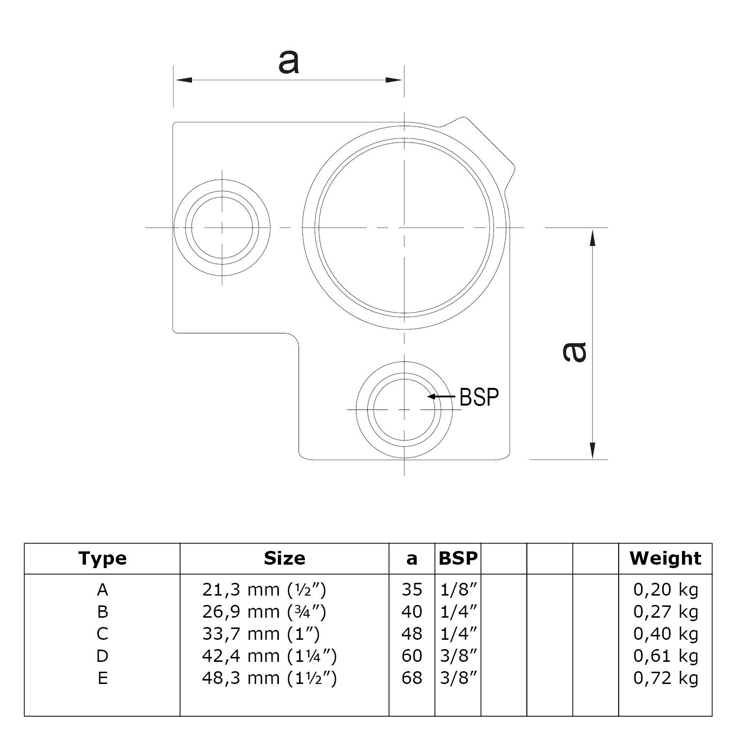 Eckverbindung 90°, durchgehend, schwarz  42,4 mm (1¼”)