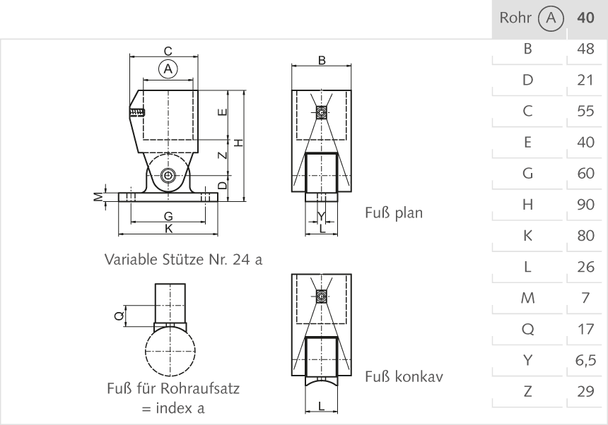 variable Stütze Aluminium 40mm