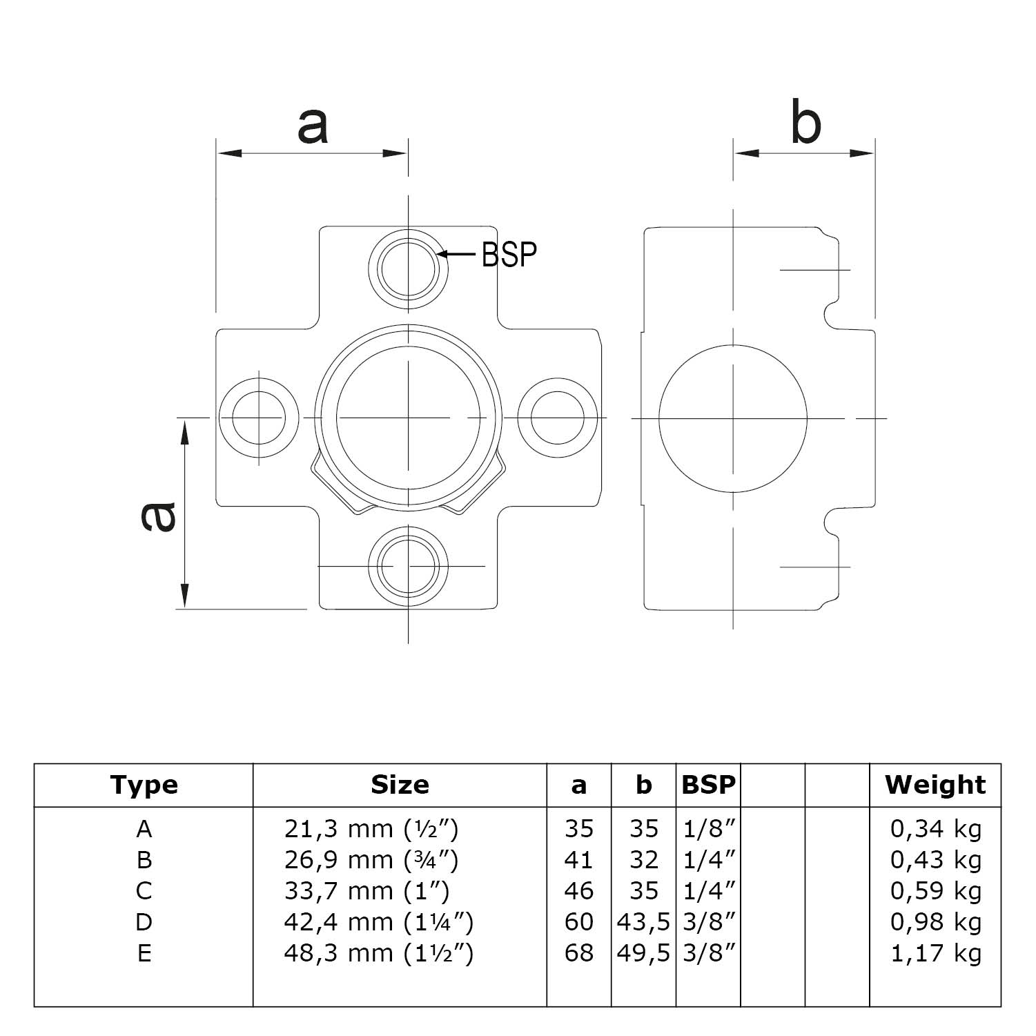 Kreuzstück für Stützrohr 42,4 mm (1¼”)