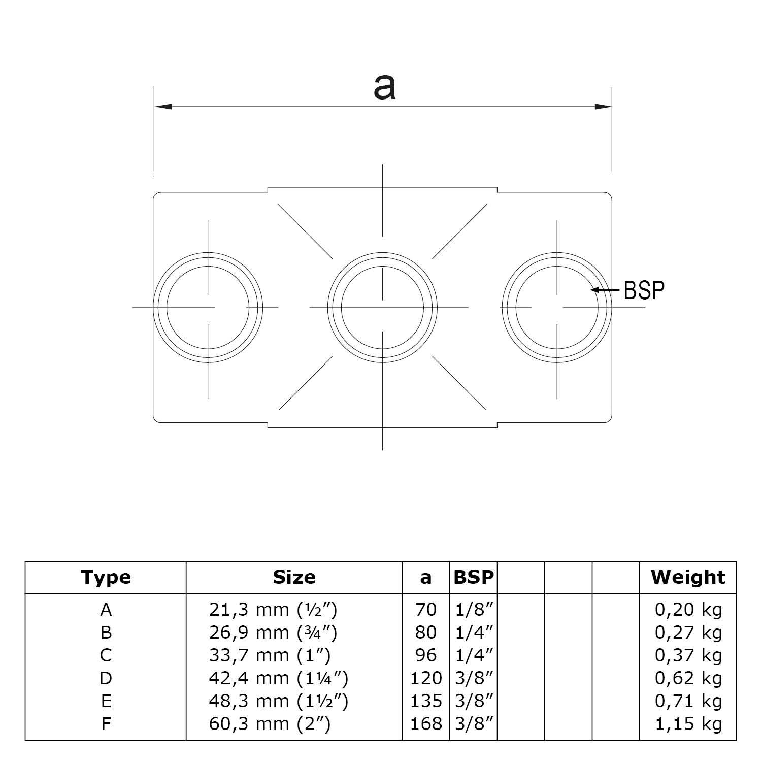 Kreuzstück, durchgehend 26,9 mm (¾”)