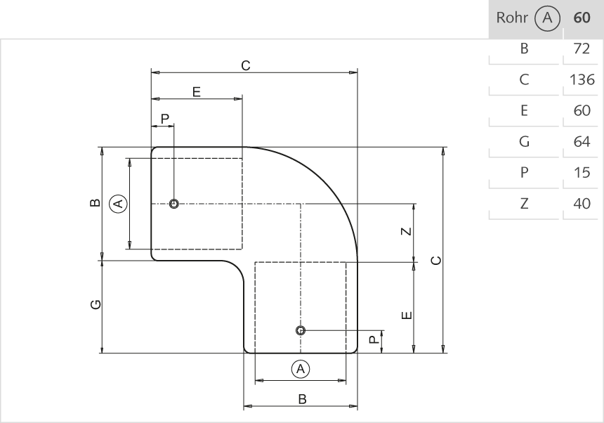Kniestück Aluminium 90° 60mm