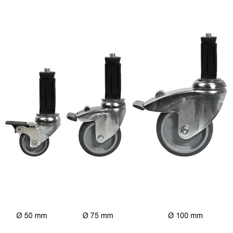 Schwenkrad silber mit Bremse  Ø 100 mm (26,9 mm)