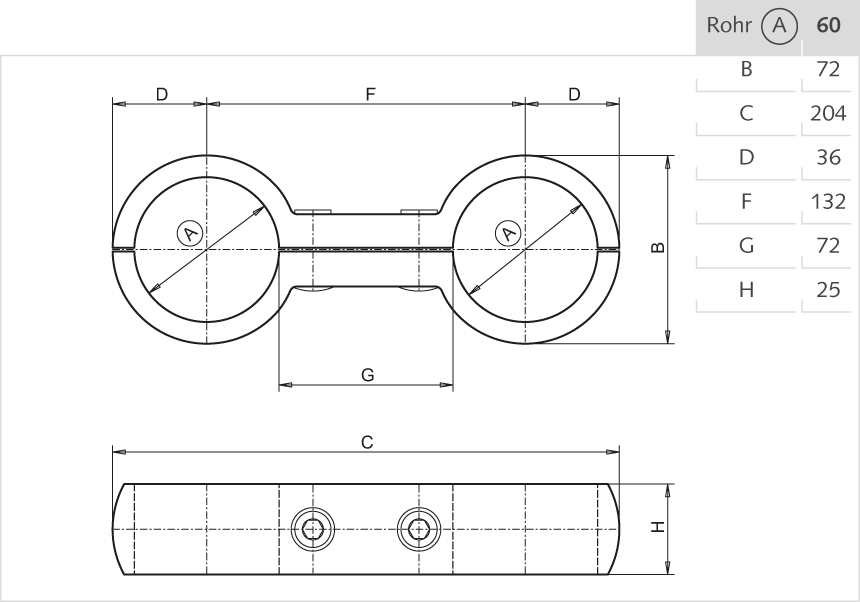 Doppelschelle Aluminium 60mm