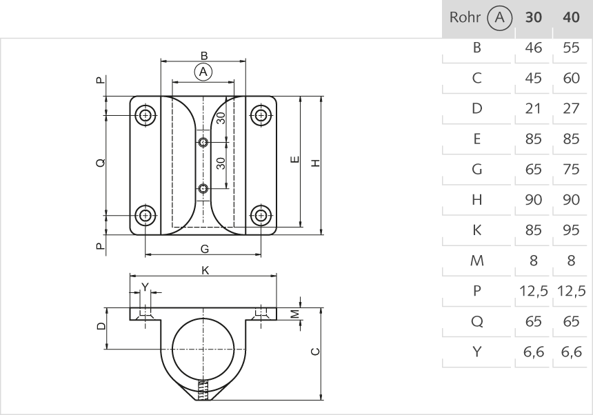 Rohrlager Aluminium  40mm