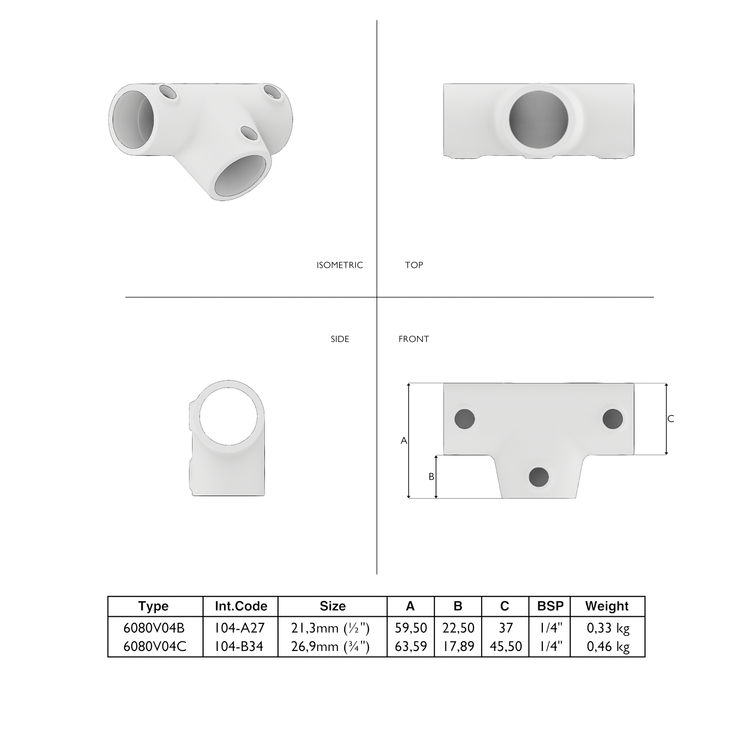 104-A T-Stück lang - 26.9 mm braun
