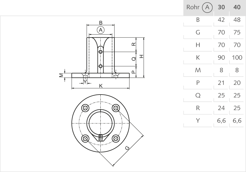 Boden- und Deckenlager Aluminium 40mm