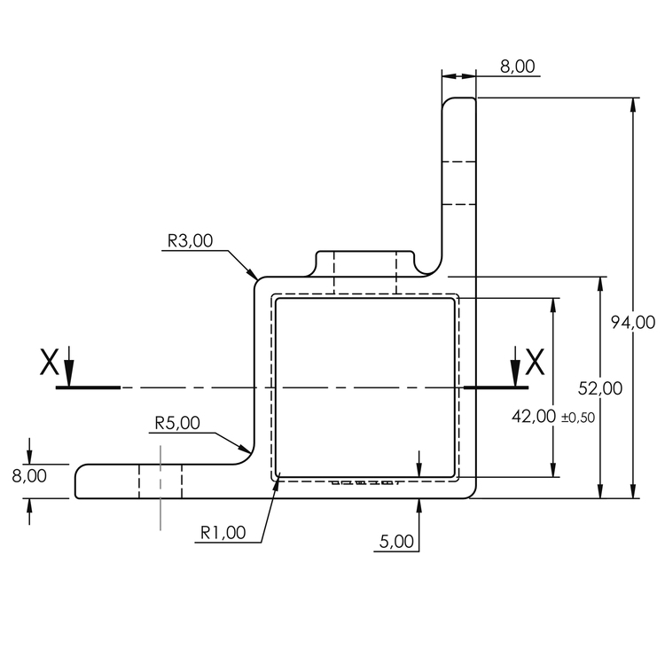 Ösenteil mit Doppellasche 90° für quadratische Rohre - 40 mm
