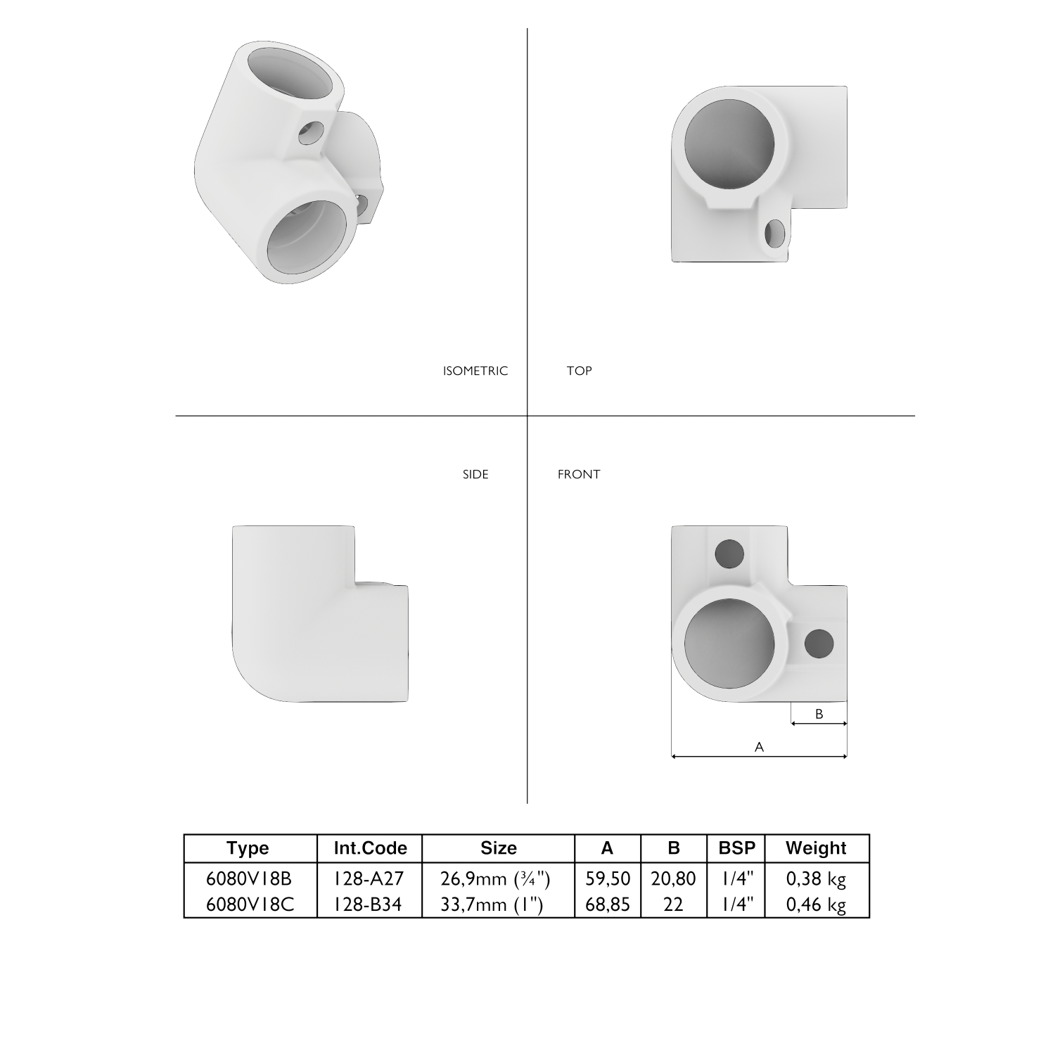 128-B 3-Weg Eckstück 90°- 33.7 mm braun